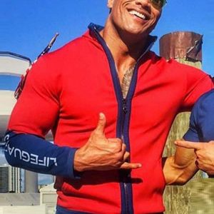 Movie Baywatch Dwayne Johnson Wearing Red Lifeguard Jacket