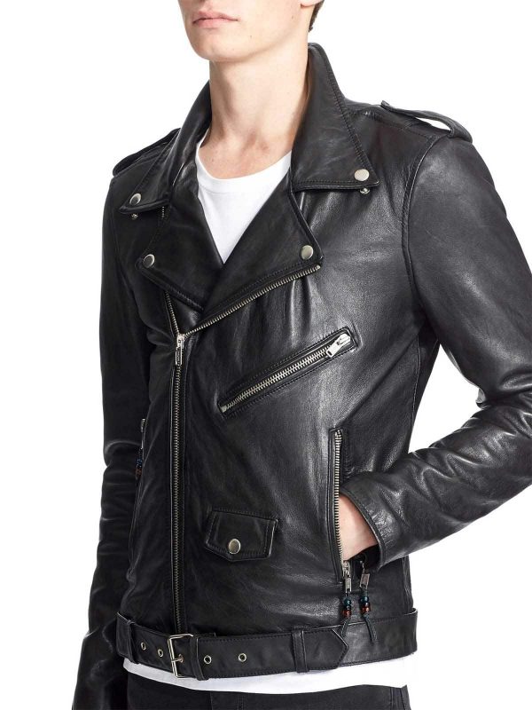 BLK DNM Men's Black Back Print Leather Jacket 5 NWT | eBay