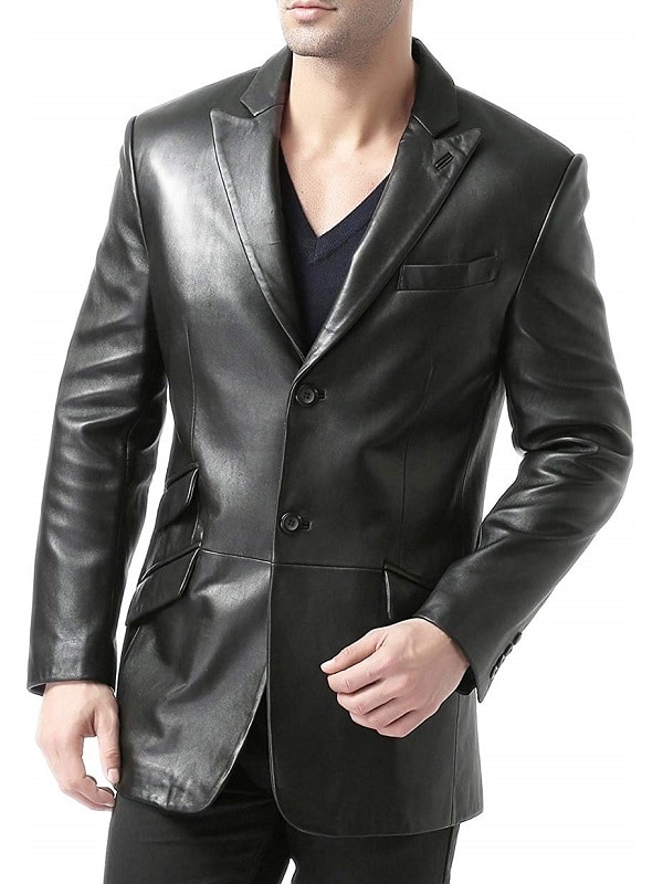 New Original Double Vent Two Button Soft Lambskin Leather Blazer For Men KB08