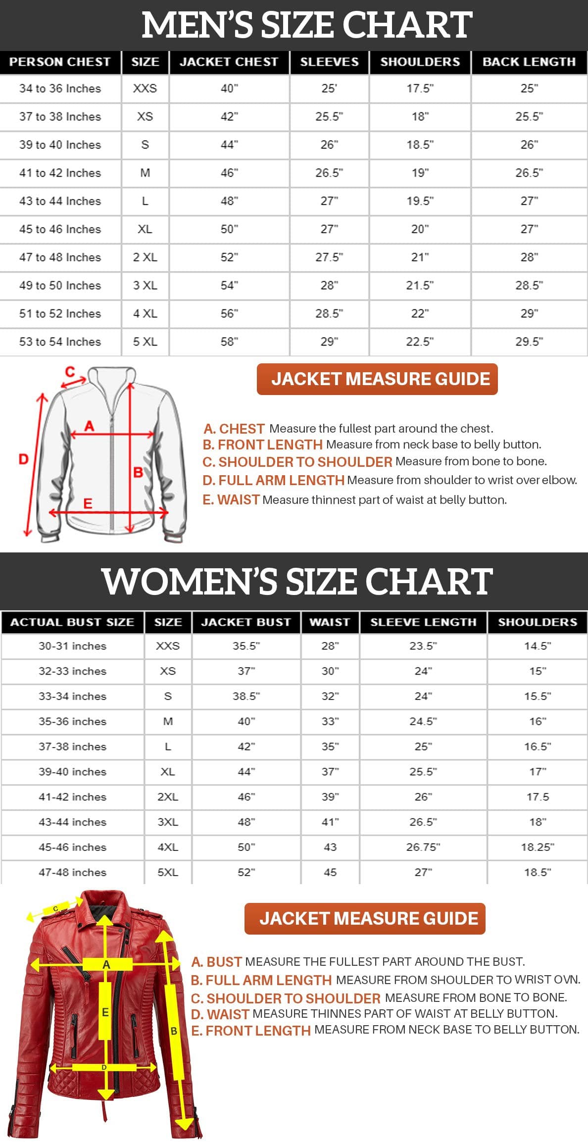 Size Chart for men and women
