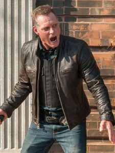 Actor Jason Beghe Wearing Brown Leather Jacket In TV Drama Chicago P.D.