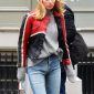 Elsa Hosk black and red leather jacket