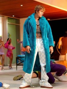 Singer Justin Bieber Blue Faux Fur Coat