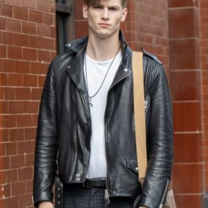 Danny Griffin Wearing Stylish Black Leather Jacket