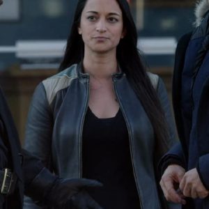 Sara Tomko Wearing Leather Jacket In Resident Alien Love Language