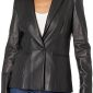 A WomenWearing Single Vent Black Leather blazer