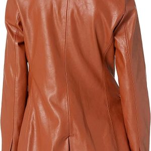 A Young Women Wearing Vintage Tan Brown Leather Blazer
