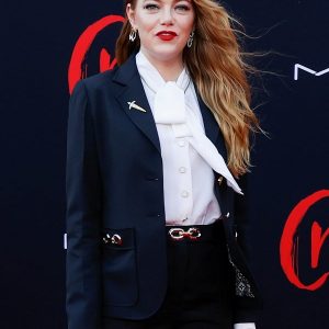 Movie Cruella Event Actress Emma Stone Wearing Navy Blue Blazer