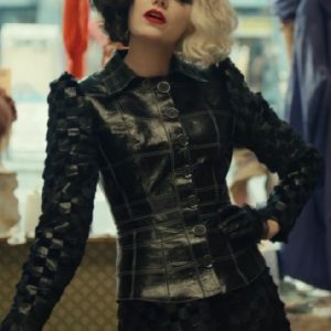 Actress Emma Stone Wearing Black Jacket In Cruella Movie