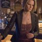 American actress Joelle Carter wearing brown leather blazer in justified