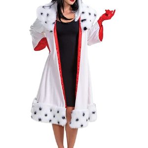 A Young Women Wearing Cruella Deluxe Cosplay Costume Coat