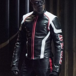 Echo Kellum Wearing Biker Style Leather Jacket In Arrow Series as Curtis Holt
