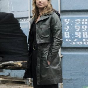 Emily VanCamp Wearing Leather Coat In The Falcon and the Winter Soldier as Sharon Carter