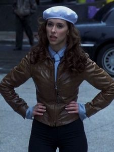 Actress Jennifer Love Hewitt Wearing Brown Leather Jacket In The Tuxedo as Del Blaine
