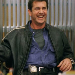 Mel Gibson Wearing Black Leather Jacket In Lethal Weapon 3 as Martin Riggs