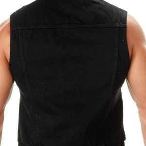 Men Wearing Classic Black Denim Vest