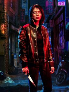 So-hee Han Wearing Brown Leather Jacket In My Name as Oh Hyejin
