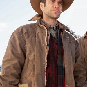 Actor Wes Bentley Wearing Brown Jacket In Yellowstone as Jamie Dutton
