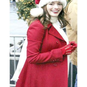 Actress Anne Hathaway Wering Red Woo lChristmas Coat