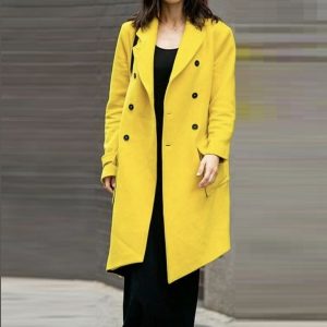 Actress Alexandra Daddario Wearing Yellow Wool Coat