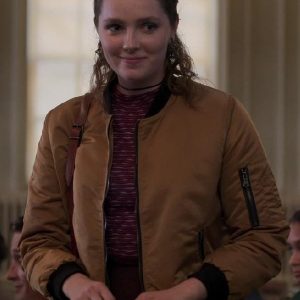 Amy Forsyth Wearing Brown Bomber Jacket In Film CODA as Gertie