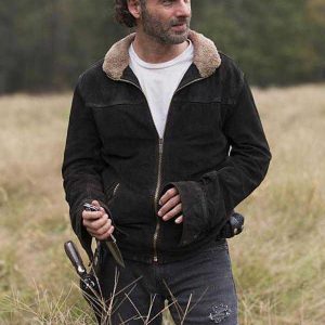Andrew Lincoln Wearing Dark-Brown Suede Leather Jacket In The Walking Dead as Rick Grimes