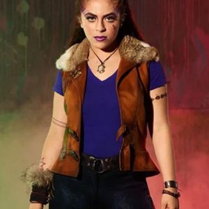 Actress Ariel Martin Wearing Brown Cur Collar Vest in Z-O-M-B-I-E-S 2 - filmstarjacket