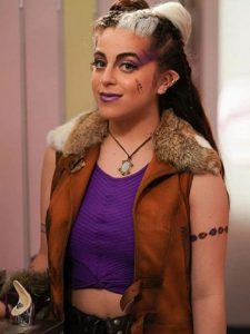 Actress Ariel Martin Wearing Brown Cur Collar Vest in Z-O-M-B-I-E-S 2 as Wynter - filmstarjacket