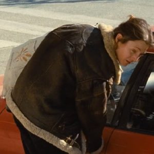 Actress Lena Wearing Brown Shearling Leather Jacket In Film Beckett