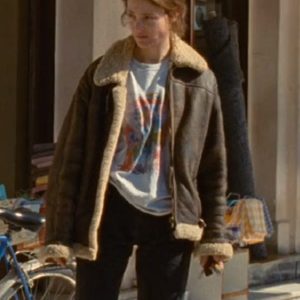 Lena Wearing Brown Shearling Leather Jacket In Film Beckett