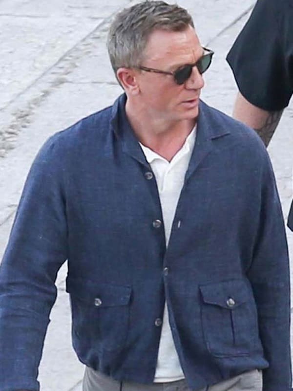 Daniel Craig Wearing Shirt Style Blue Cotton Jacket In 2021 Movie No Time To Die as James Bond