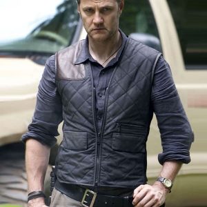 Actor David Morrissey Wearing quilted vest In The Walking Dead as The Governor Blake Philip