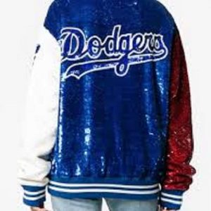 A Young Women Wearing Dodger Bomber Jacket