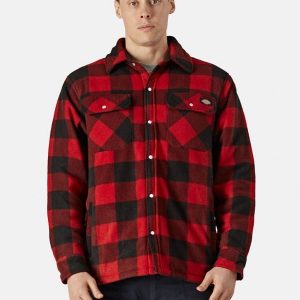 A Men Wearing Red Casual Flannel Jacket