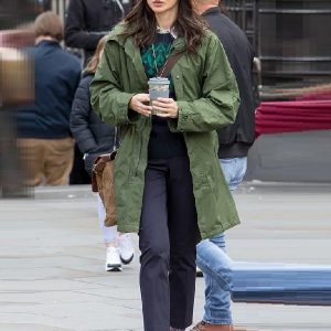 Gemma Chan Wearing Green Coat In Eternals as Sersi