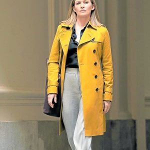 Hanna Mireille Enos Wearing Double Breasted Yellow Coat