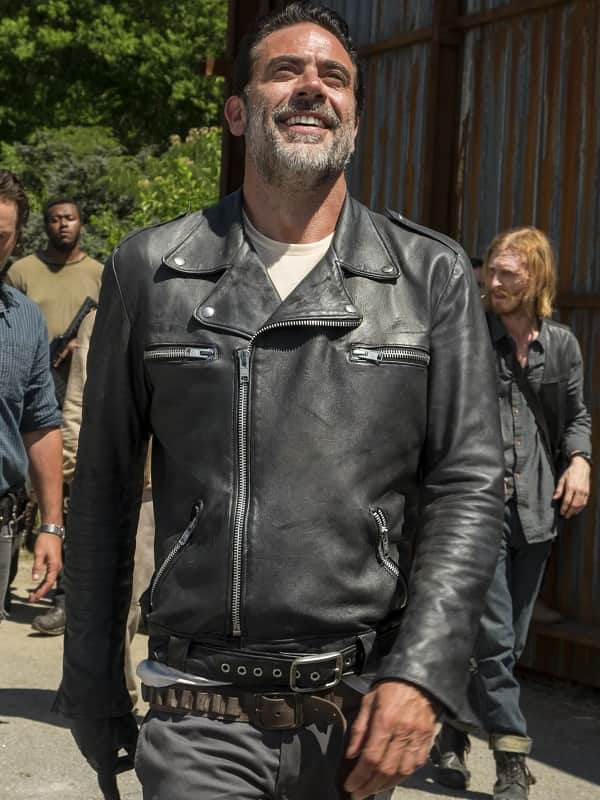 The Walking Dead Jeffrey Dean Morgan Negan Black Moto Retro Real Leather Jacket 