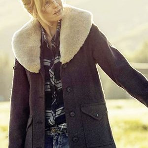 Kelly Reilly Wearing Shearling Wool Coat In Yellowstone as Beth Dutton