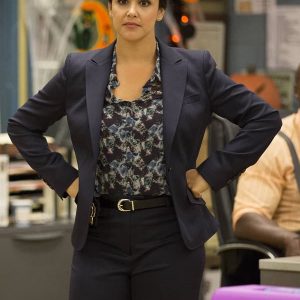 Actress Melissa Fumero Wearing Gray Blazer In Brooklyn Nine-Nine as Amy Santiago