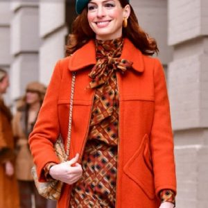 Actress Anne Hathaway Wearing Orange Coat In Modern Love Lexi
