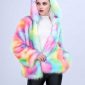 A Women Wearing Cozy Multicolor Fur Hoodie Jacket