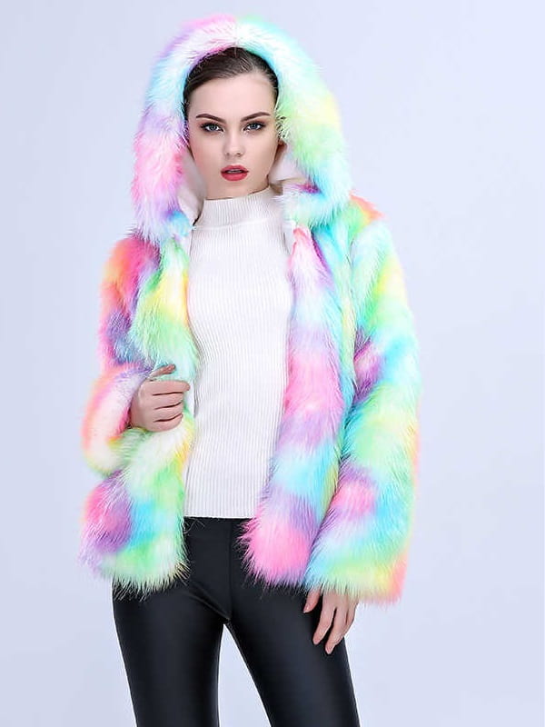multicolor faux fur jacket