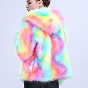 A Women Wearing Cozy Multicolor Fur Hoodie