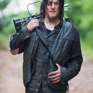 Actor Norman Reedus Wearing Leather Vest In The Walking Dead as Daryl Dixon