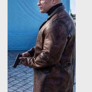 Actor Dwayne Johnson Wearing Brown Leather In Red Notice as John Hartley - filmstarjacket