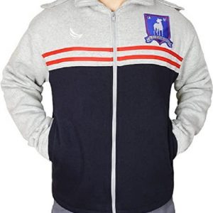 A Men Wewaring TV Series Ted Lasso Varsity Gray Hooded Jacket