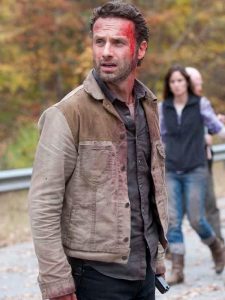 Actor Andrew Lincoln Wearing Cotton Jacket In TV Series The Walking Dead as Rick Grimes