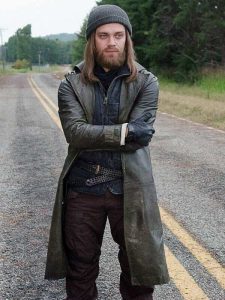 Actor Tom Payne Wearing Leather Coat In The Walking Dead
