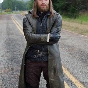 Actor Tom Payne Wearing Leather Coat In The Walking Dead
