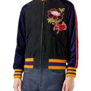 A Young Men Wearing Black Sunset Bomber Jacket